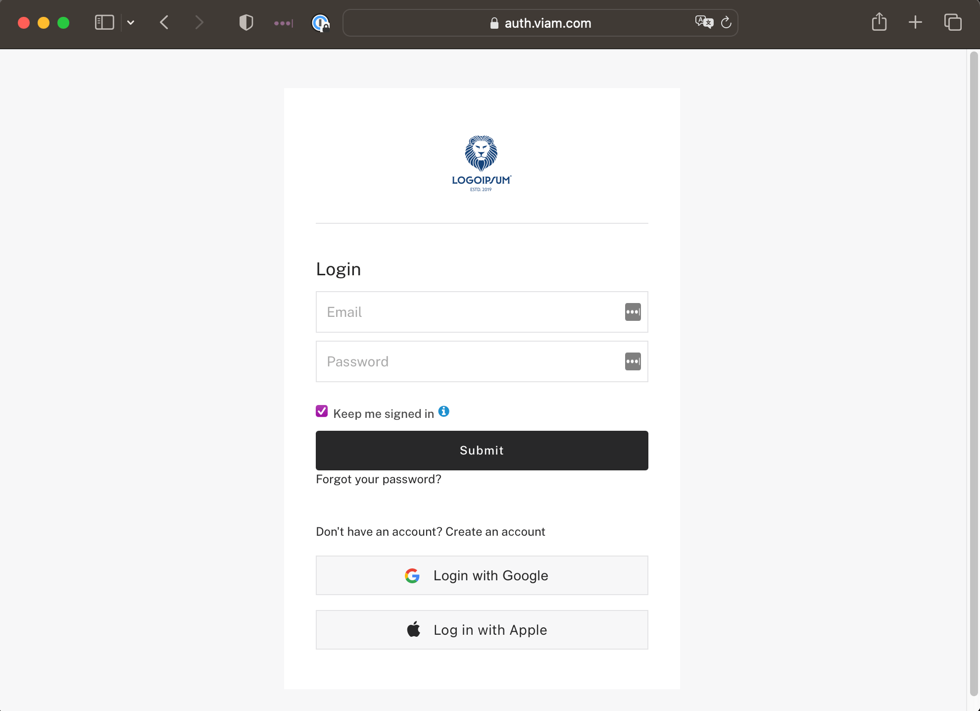 Example Oauth login screen